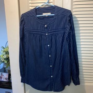 Loft Button Down Front Long Sleeve Striped Blouse